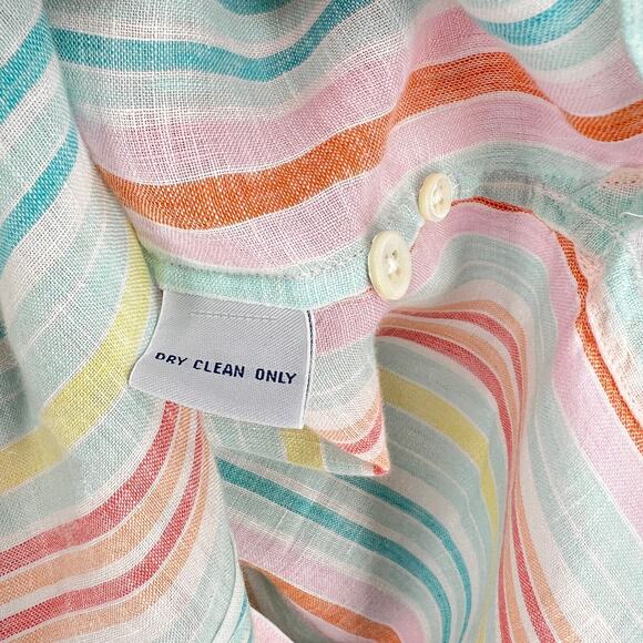 FACONNABLE Linen Button up Shirt Womens XL White Aqua Orange Striped Long Sleeve - Picture 10 of 12